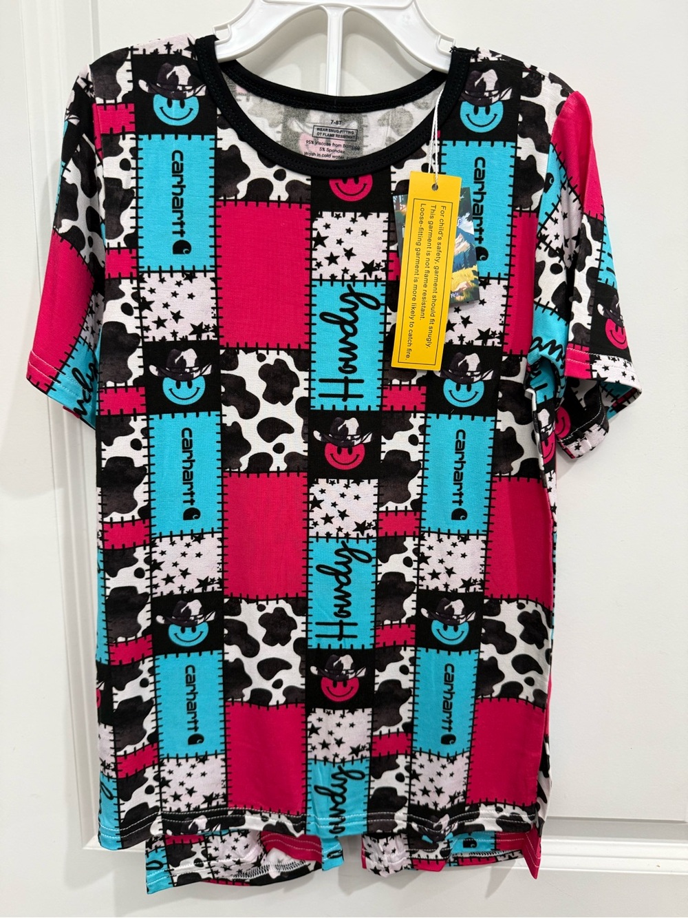 Carhartt Kids Short Sleeve Patchwork Tee & Shorts Set - Pink, Turquoise & Black
